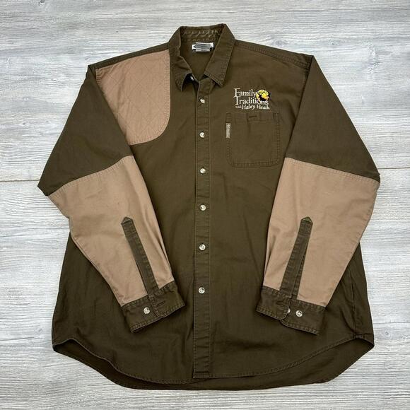 Columbia Shooting Shirt Mens Large Forest Green Denim Padded Long Sleeve Button - Picture 1 of 8